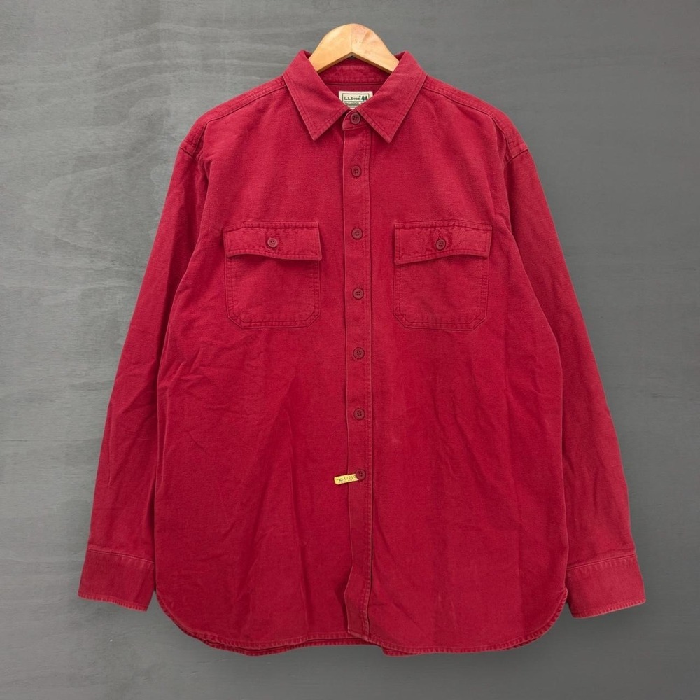 L.L.Bean Button Down Shirt Flannel Red Long Sleeve Cotton Fleece Vintage Large